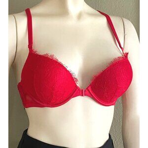 32A Victoria's Secret red front close padded strappy back bombshell plunge bra r